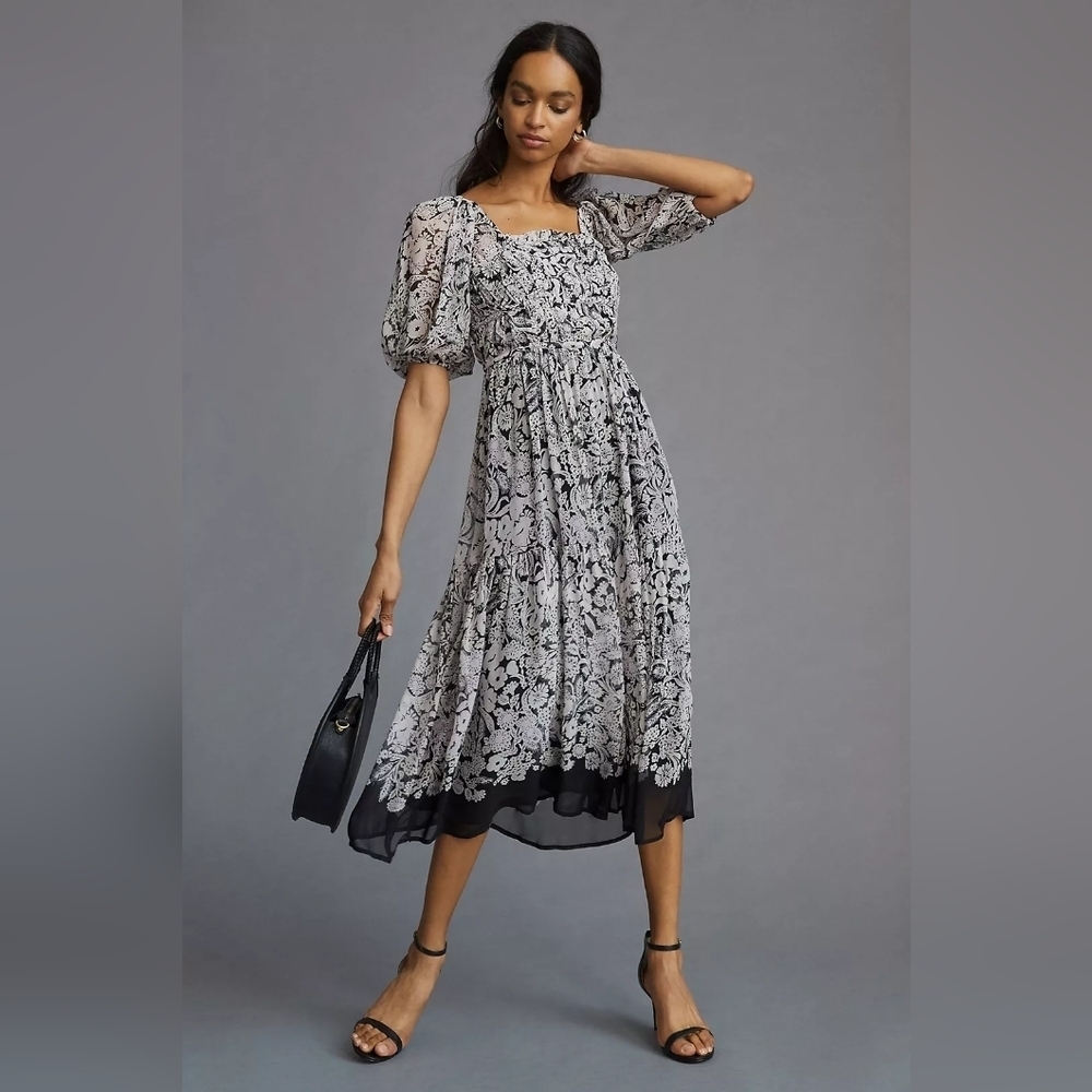Anthropologie Squareneck Smocked Midi Dress